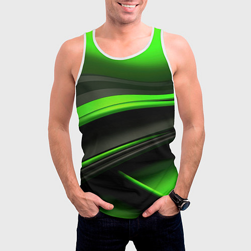 Мужская майка без рукавов Black green textureпоп / 3D-Белый – фото 3