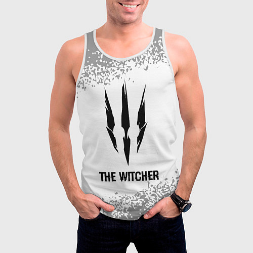 Мужская майка без рукавов The Witcher glitch на светлом фоне / 3D-Белый – фото 3