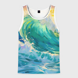 Майка-безрукавка мужская Нарисованные волны моря, цвет: 3D-белый