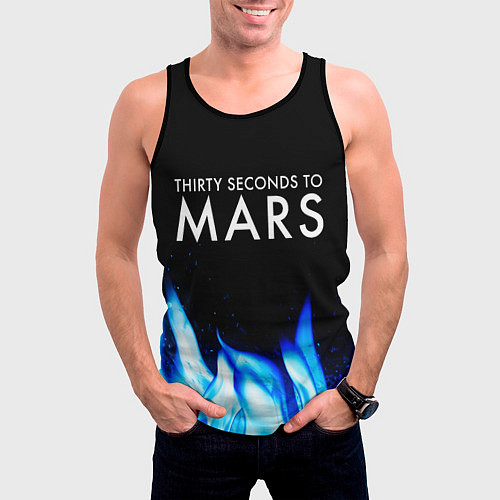 Мужская майка без рукавов Thirty Seconds to Mars blue fire / 3D-Черный – фото 3