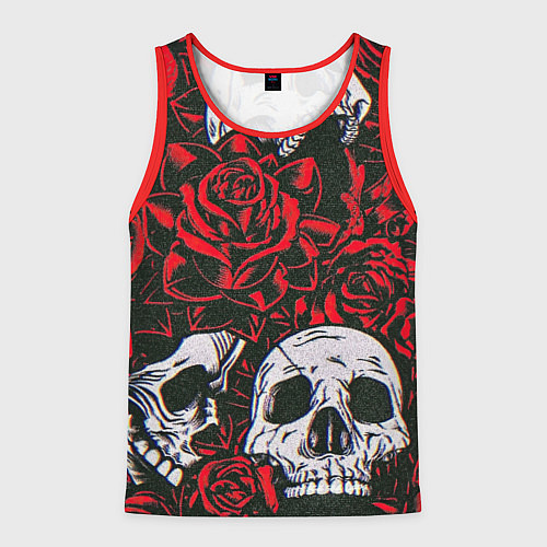 Мужская майка без рукавов Красные розы и черепа / 3D-Красный – фото 1