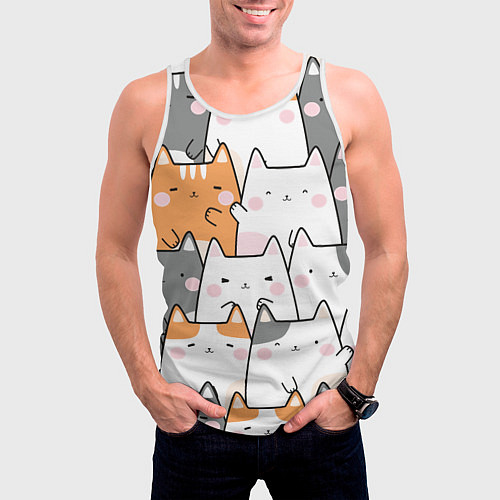 Мужская майка без рукавов Семья котиков / 3D-Белый – фото 3