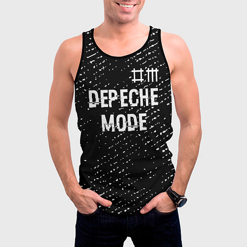 Мужская майка без рукавов Depeche Mode glitch на темном фоне: символ сверху / 3D-Черный – фото 3