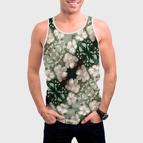 Мужская майка без рукавов Нежные розовые цветочки / 3D-Белый – фото 3