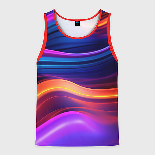 Мужская майка без рукавов Волнистые неоновые линии / 3D-Красный – фото 1