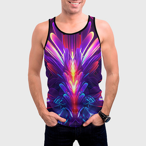 Мужская майка без рукавов Неоновые объекты абстракция / 3D-Черный – фото 3