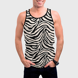 Майка-безрукавка мужская Полосатая шкура зебры, белого тигра, цвет: 3D-черный — фото 2