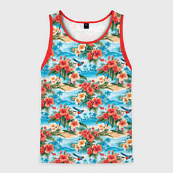 Майка-безрукавка мужская Гавайский стиль летние цветы, цвет: 3D-красный