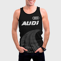 Майка-безрукавка мужская Audi speed на темном фоне со следами шин: символ с, цвет: 3D-черный — фото 2