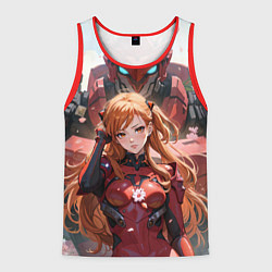 Майка-безрукавка мужская Аска Ленгли и робот, цвет: 3D-красный