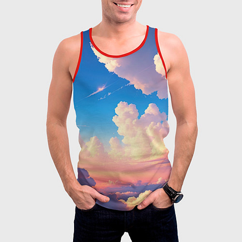 Мужская майка без рукавов Небо и облака / 3D-Красный – фото 3