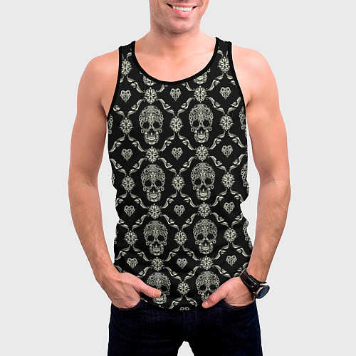 Мужская майка без рукавов Узор с черепами Pattern with skulls / 3D-Черный – фото 3