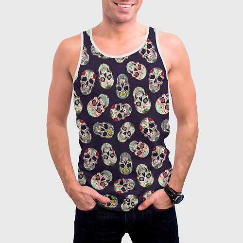 Мужская майка без рукавов Узор с черепами Pattern with skulls / 3D-Белый – фото 3