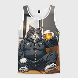 Майка-безрукавка мужская Толстый кот со стаканом пива, цвет: 3D-белый