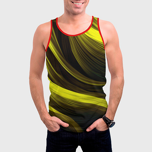 Мужская майка без рукавов Черные и желтые линии / 3D-Красный – фото 3