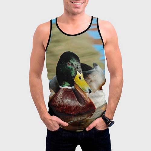 Мужская майка без рукавов Утка Кряква - селезень / 3D-Черный – фото 3