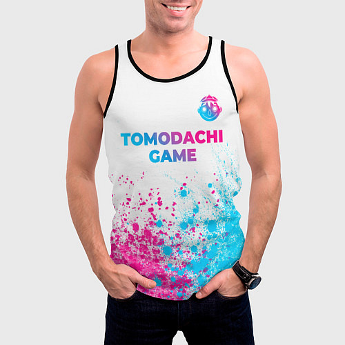Мужская майка без рукавов Tomodachi Game neon gradient style: символ сверху / 3D-Черный – фото 3