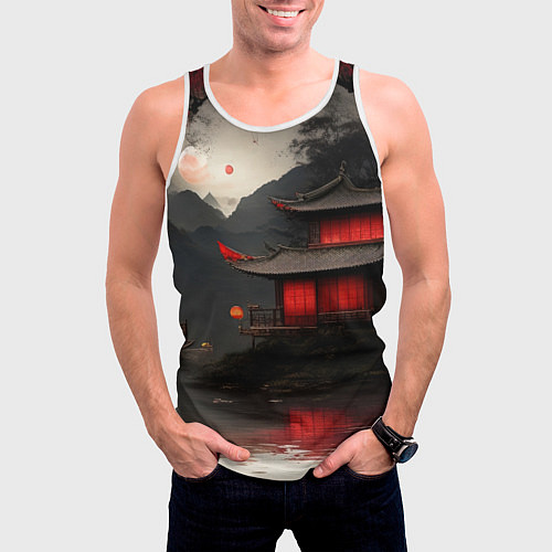 Мужская майка без рукавов Домик у озера / 3D-Белый – фото 3
