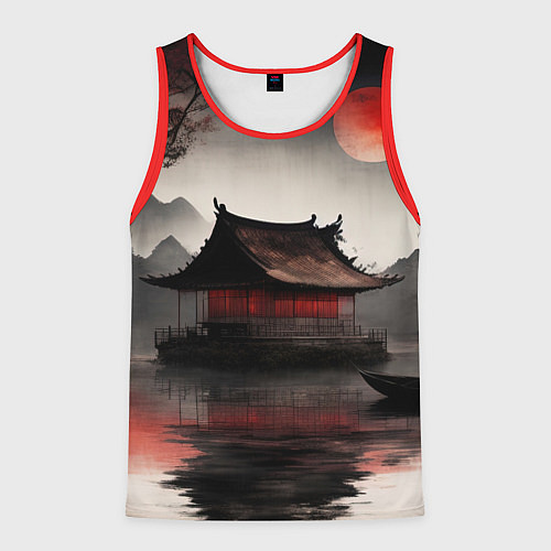 Мужская майка без рукавов Домик на озере / 3D-Красный – фото 1