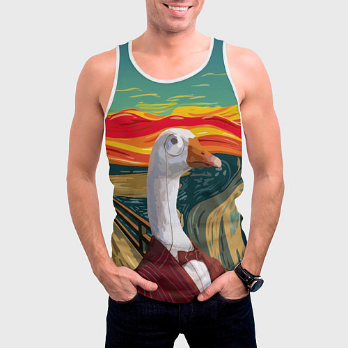Мужская майка без рукавов Утка пародия на картину Крик / 3D-Белый – фото 3