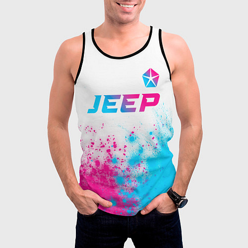 Мужская майка без рукавов Jeep neon gradient style: символ сверху / 3D-Черный – фото 3