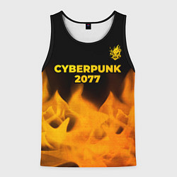 Майка-безрукавка мужская Cyberpunk 2077 - gold gradient: символ сверху, цвет: 3D-черный
