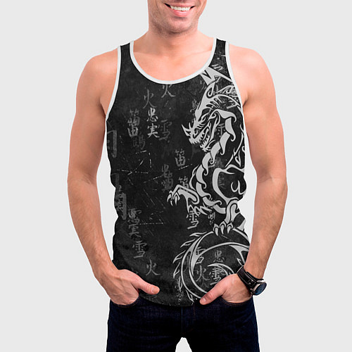 Мужская майка без рукавов White dragon - grunge / 3D-Белый – фото 3