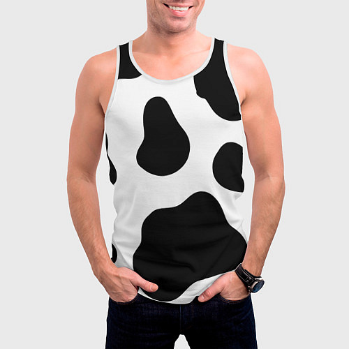 Мужская майка без рукавов Принт - пятна коровы / 3D-Белый – фото 3