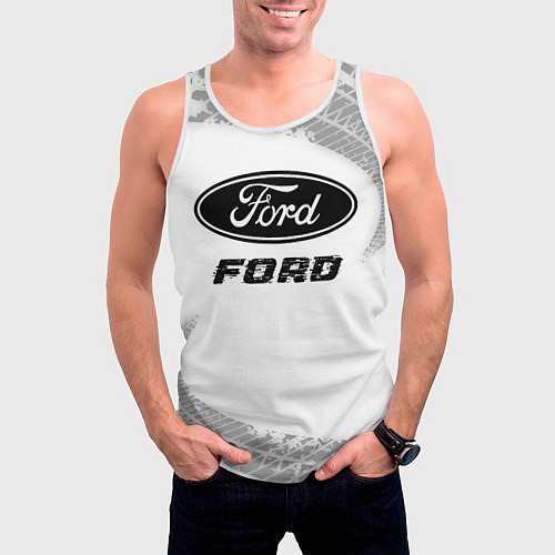 Мужская майка без рукавов Ford speed на светлом фоне со следами шин / 3D-Белый – фото 3
