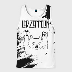 Майка-безрукавка мужская Led Zeppelin рок кот на светлом фоне, цвет: 3D-белый