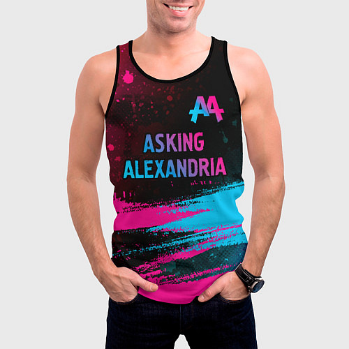 Мужская майка без рукавов Asking Alexandria - neon gradient: символ сверху / 3D-Черный – фото 3