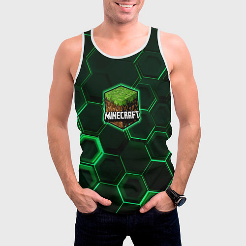 Мужская майка без рукавов Minecraft Logo Плиты / 3D-Белый – фото 3