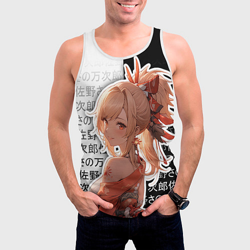 Мужская майка без рукавов Ёимия - геншин импакт - иероглифы / 3D-Белый – фото 3