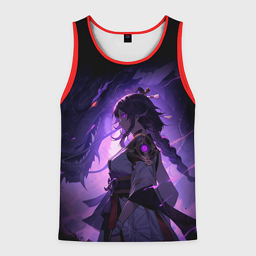 Мужская майка без рукавов Мрачный геншин импакт - Raiden / 3D-Красный – фото 1