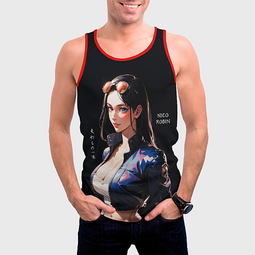 Мужская майка без рукавов Нико Робин с очками - One Piece / 3D-Красный – фото 3