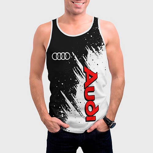 Мужская майка без рукавов Ауди - белые потертости / 3D-Белый – фото 3