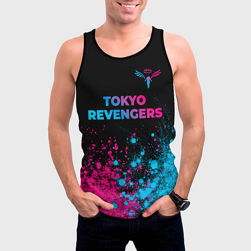 Мужская майка без рукавов Tokyo Revengers - neon gradient: символ сверху / 3D-Черный – фото 3