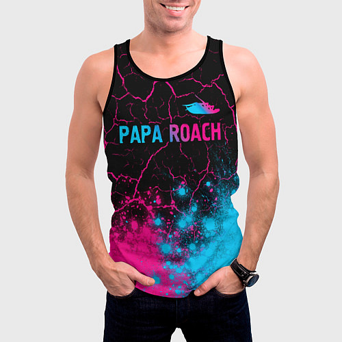 Мужская майка без рукавов Papa Roach - neon gradient: символ сверху / 3D-Черный – фото 3