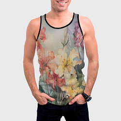 Майка-безрукавка мужская Акварельные лилии, цвет: 3D-черный — фото 2