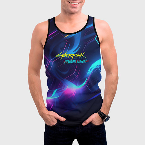 Мужская майка без рукавов Cyberpunk phantom logo neon / 3D-Черный – фото 3