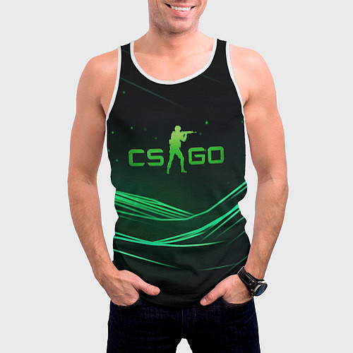 Мужская майка без рукавов CS GO green logo / 3D-Белый – фото 3