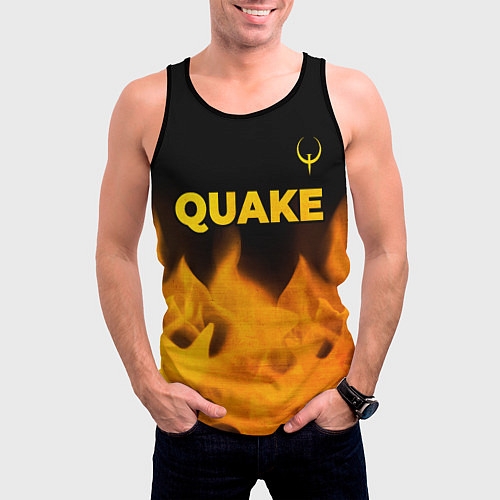 Мужская майка без рукавов Quake - gold gradient: символ сверху / 3D-Черный – фото 3