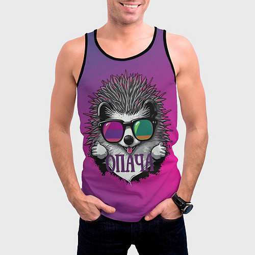Мужская майка без рукавов Ёж в очках - опача / 3D-Черный – фото 3