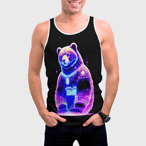 Мужская майка без рукавов Космический светящийся мишка / 3D-Белый – фото 3