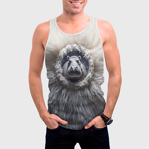 Мужская майка без рукавов Брутальный бегемот / 3D-Белый – фото 3