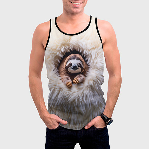 Мужская майка без рукавов Ленивец в меху / 3D-Черный – фото 3