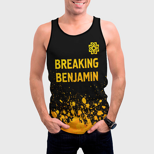 Мужская майка без рукавов Breaking Benjamin - gold gradient: символ сверху / 3D-Черный – фото 3