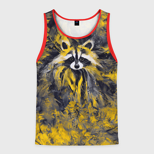 Мужская майка без рукавов Абстрактный желтый енот в стиле арт / 3D-Красный – фото 1