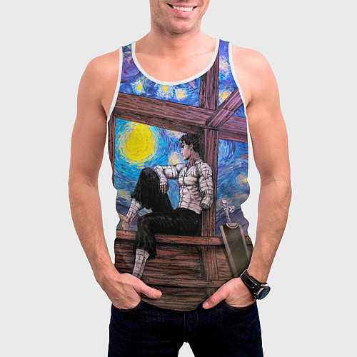 Мужская майка без рукавов Берсерк и небо Ван Гога / 3D-Белый – фото 3