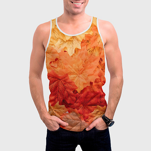 Мужская майка без рукавов Текстура упавших осенних листьев / 3D-Белый – фото 3
